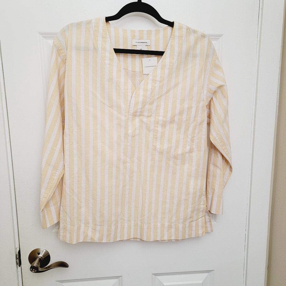 Club Monaco Easy Popover Striped Shirt in Honey Multi - Picture 2 of 7
